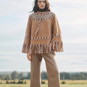 Zara Limited Edition 100% Wool Jacquard Knit Poncho, Oversize